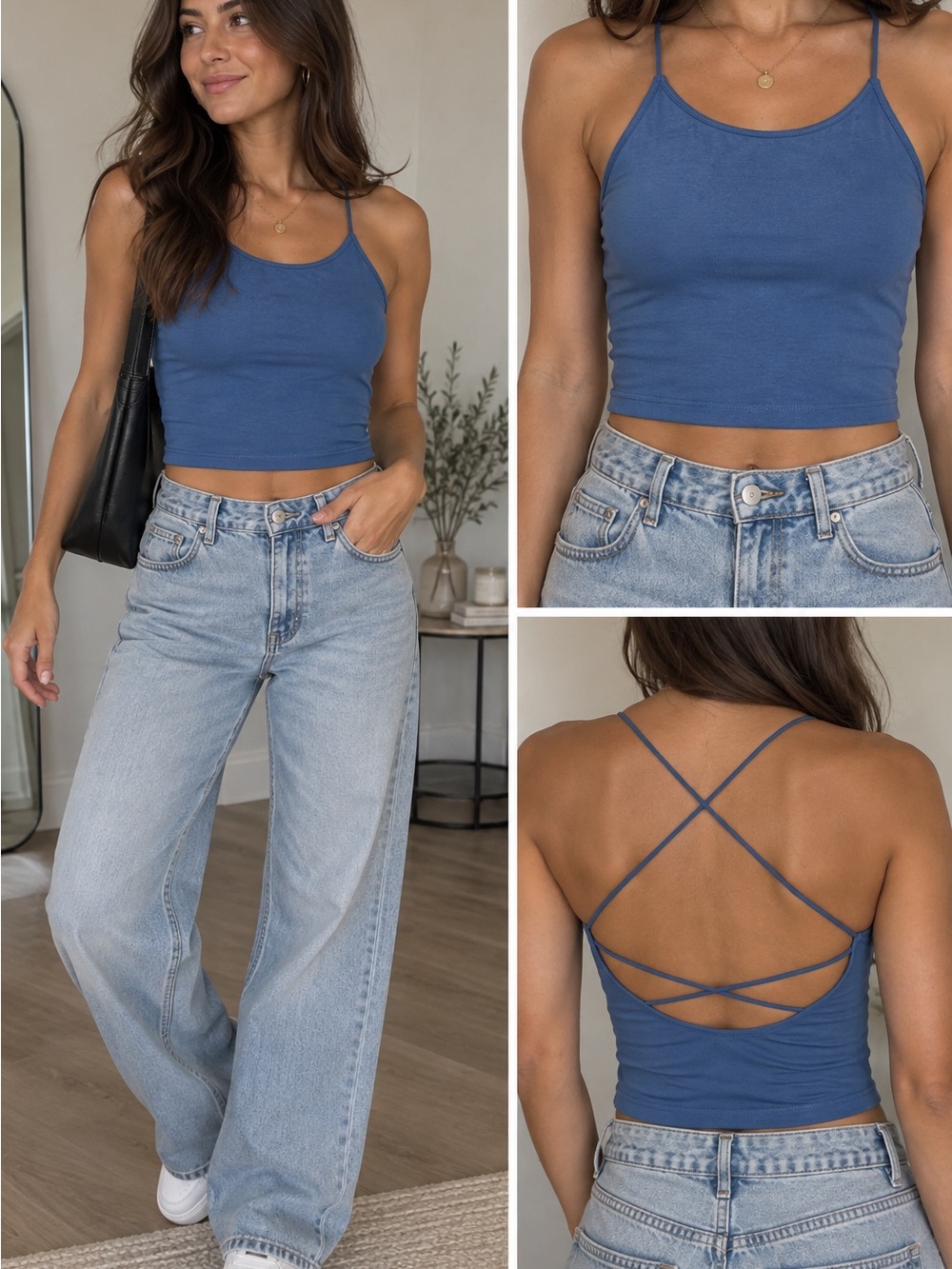 American Eagle Outfitters Blue Crisscross Strap Tank Top